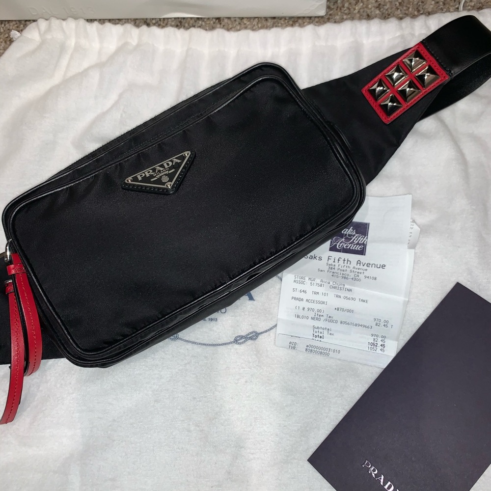 Prada Fanny pack stud and red leather details